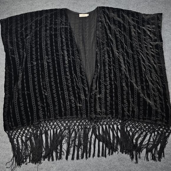 Johnny Was Kimono Womens Large Black Velvet Burnout Fringe Boho Silk Fringe - Picture 2 of 9